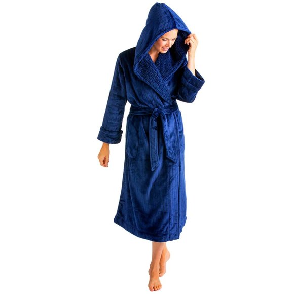 Softies Other - Softies Blue Hooded Sherpa Robe with Tonal Trim EUC Size S/M